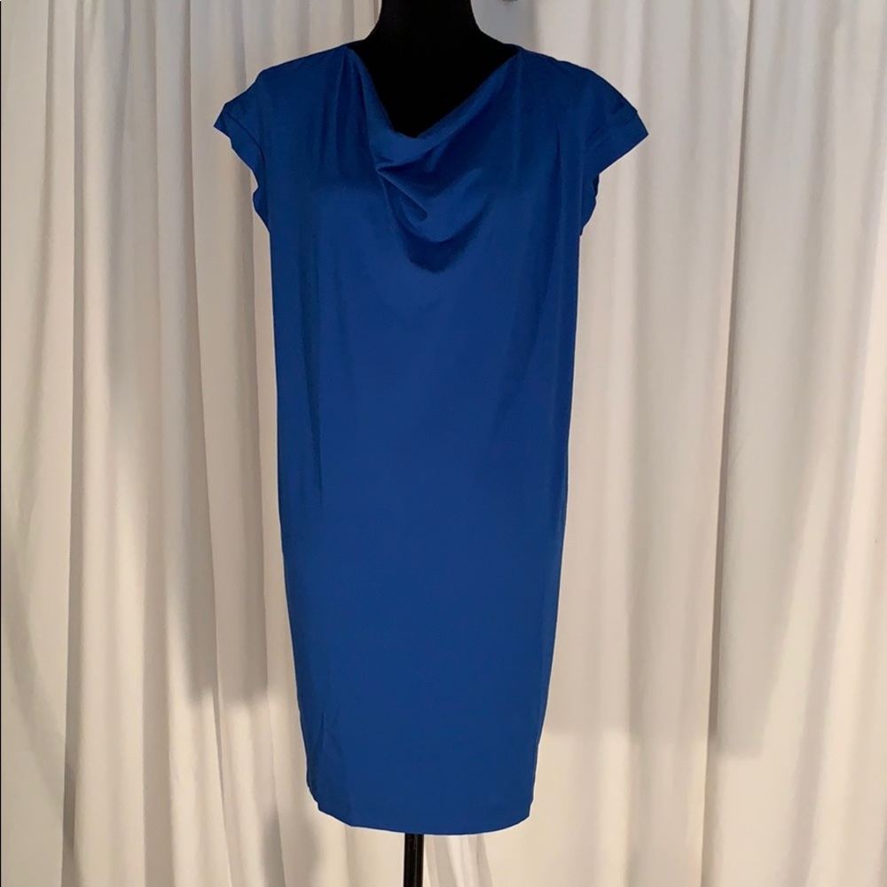 Eileen Fisher Petite Drape Front Dress Blue - Picture 5 of 6